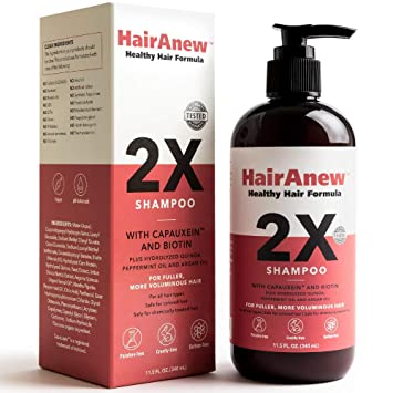 HairAnew 2X Healthy Hair Formula Shampoo with biotin, capauxein & argan oil – for hair fullness and thickness – sulfate-free, cruelty-free, paraben-free – for women & men, all hair types – 11.5 fl oz