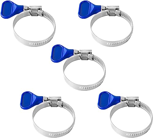 POWERTEC 70247 1-1/2 Inch Key Hose Clamp | Stainless Steel 1.5” Thumb Screw Dust Collector Hose Clamps – 5 Pack