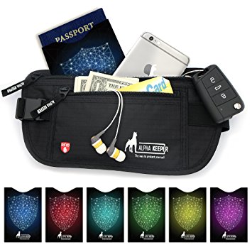 RFID Money Belt For Travel with 1x Passport and 6x Credit Card Protector RFID Sleeves