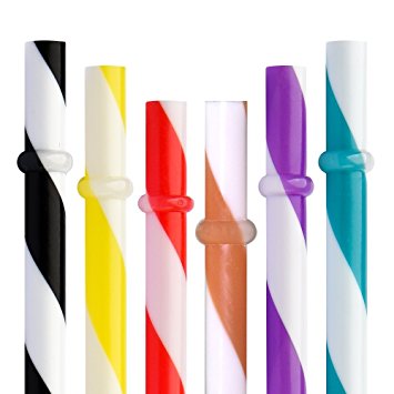 Dakoufish 12 Piece 9 Inch Reusable Plastic Thick Drinking Straws BPA Free Mason Jar Straws Big Stripe 10 Colors (mix color)