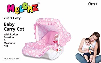Cheesy Cheeks Melonz 7 In 1 Baby Carry Cot With Rocker & Mosquito Net (Pink)