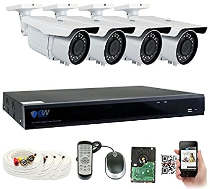 GW 5 Megapixel HD 1920P Complete Security System | (4) x 5MP Outdoor 3.3-12mm Varifocal Zoom Bullet Security Cameras, 8-Channel Plug and Play 5-In-1 DVR, True 5MP Double the resolution of HD 2MP 1080P