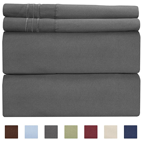 California King Size Sheet Set - 4 Piece - Hotel Luxury Bed Sheets - Extra Soft - Deep Pockets - Easy Fit - Breathable & Cooling Sheets - Wrinkle Free - Comfy – Dark Grey Bed Sheets - Gray