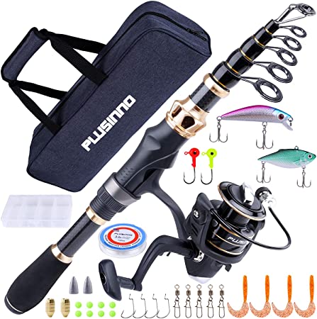 PLUSINNO Fishing Rod and Reel Combos Carbon Fiber Telescopic Fishing Rod with Reel Combo Sea Saltwater Freshwater Kit Fishing Rod Kit