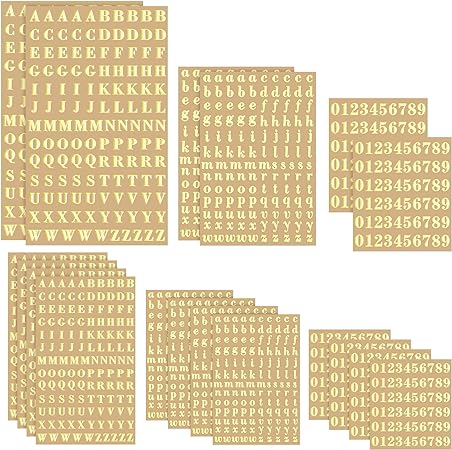 18 Sheets Small Letter Stickers Mini Numbers Stickers Letter Stickers Alphabet Number Stickers Self Adhesive Monogram Letters Scrapbook Lettering Stickers for Arts Craft Decors (Gold)