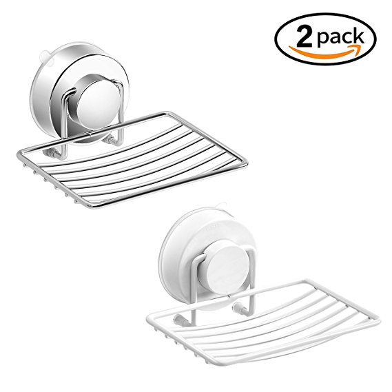 changhao 2 Pack Soap Dish Holder, Super Powerful Vacuum Suction Cup Soap Saver - for Bathroom & Kitchen - Easy Installation and No Drilling Stainless Steel