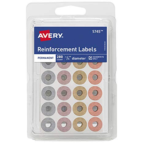 Avery Fashion Reinforcement Labels, Assorted Metallic Colors, 1/4" Diameter, Pack of 280 (5745)