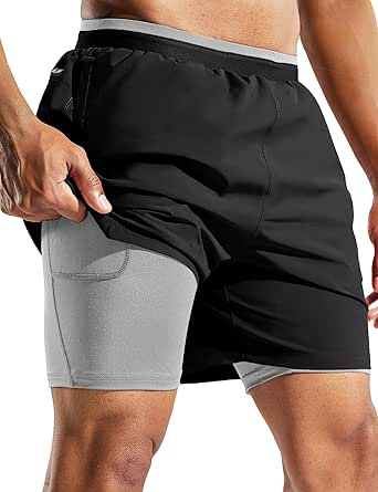 MIER Men's 2 in 1 Running Shorts with Liner 5" Quick Dry Gym Workout Athletic Shorts with Pockets, Lightweight, Breathable