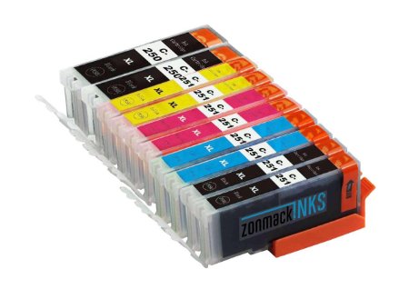 Zonmack Inks (TM) Compatible Ink Cartridge Replacement for Canon PGI-250XL & CLI-251XL High Yield (2 Big Black, 2 Small Cyan, 2 Small Magenta, 2 Small Yellow, 2 Small Black) for Canon Inkjet Printers