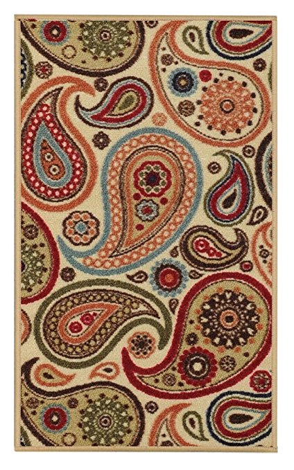 Anti-Bacterial Rubber Back DOORMAT Non-Skid/Slip Rug 18"x31" Ivory Floral Colorful Interior Entrance Decorative Low Profile Modern Indoor Front Inside Kitchen Thin Floor Runner DOOR MATS for Home