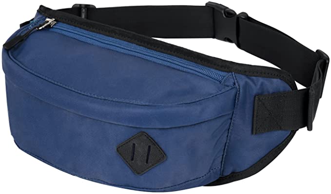 Oxpecker Waist Pack Bag with Rain Cover, Waterproof Fanny Pack for Men&Women, Workout Traveling Casual Running Hiking Cycling, Hip Bum Bag with Adjustable Strap for Outdoors (Blue 2 pockets)