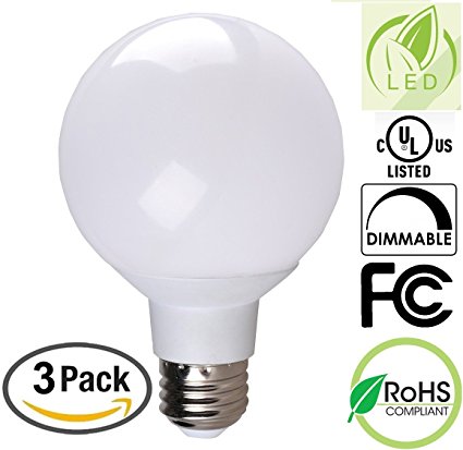 3 Pack Bioluz LED Pendent Light Bulb, Dimmable Globe LED G25 40 Watt Replacement (Uses 6 Watts) Warm White (2700K) LED Light Bulb, 450 Lumens UL Listed (Pack of 3)