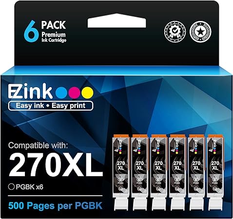 E-Z Ink (TM) Compatible Ink Cartridge Replacement for Canon PGI-270XL PGI 270 XL to use with MG6821 TS6020 MG6820 MG5720 MG5721 MG5722 TS5020 TS8020 TS9020 MG7720 Printer (6 PGBK)