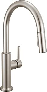 Delta Faucet Nicoli Kitchen Faucet with Pull Down Sprayer, Brushed Nickel Kitchen Sink Faucet, Modern Kitchen Faucet, Kitchen Faucet Sprayer, Single Hole Kitchen Faucet, Stainless Steel 19867LF-SS