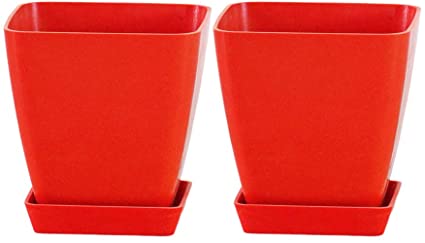 DOITOOL 2 Sets Square Plastic Plant Pot Small Planter Flower Pot Home Office Desk Garden Flower Shop Drecoration (Red)