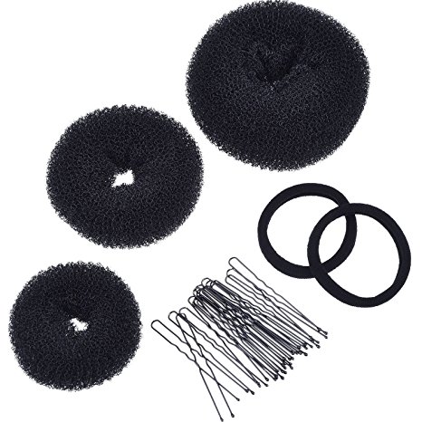 Mudder 3 Pieces Donut Bun Maker Hair Bun Maker Ring Style Bun Maker Set for Chignon Hair Includes Large, Medium and Small (Black)