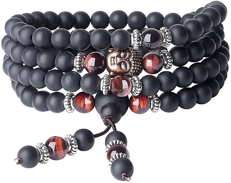 coai 6mm Onyx Tiger Eye 108 Mala Beads Stone Buddha Bracelet Necklace