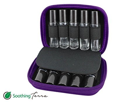 Soothing Terra Roller Bottle Carrying Case for Essential Oils - Portable Hard Shell Travel Case (Purple)