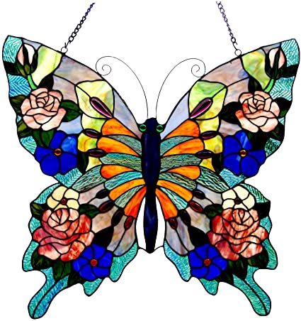 Chloe Lighting Tiffany-Glass Butterfly Window Panel 22.5X24