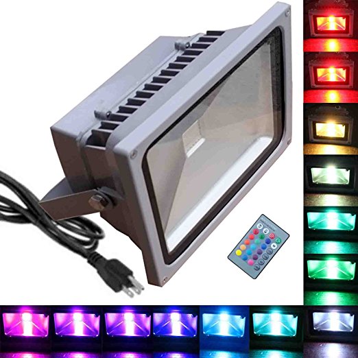 50W RGB Flood Light - TDLTEK 50W RGB Color Changing LED Flood Light /Spotlight/Landscape Lamp/Outdoor Security Light With[ Memory Function], [US 3 prong plug] and [Remote Controller]