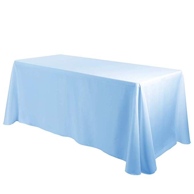 E-TEX Oblong Tablecloth - 90 x 132 Inch Rectangle Table Cloth for 6 Foot Rectangular Table in Washable Polyester,Baby Blue