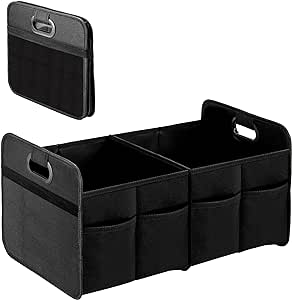 YSSOA Trunk Organizer for Car/SUV/Truck, Collapsible 2 Compartment Automotive Storage Box, 600D Waterproof Oxford Polyester 50L Travel Accessories, Anti-slip & Leak-proof, Black New