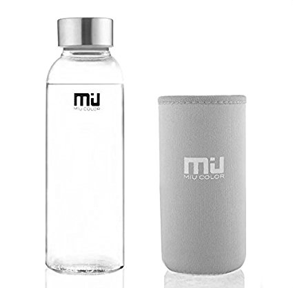 MIU COLOR Borosilicate Glass Water Bottle , 12oz without Tea infuser, Grey Sleeve