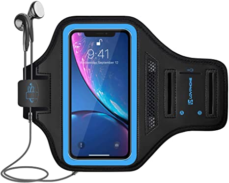 LOVPHONE iPhone 11 Pro/iPhone X/iPhone Xs/Galaxy S10e Armband, Sport Running Exercise Gym Case with Key Holder & Card Slot,Fingerprint Sensor Access Supported and Sweat-Proof (Blue)