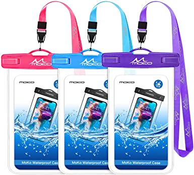 MoKo Waterproof Phone Case [3 Pack], Underwater CellPhone Pouch Dry Bag with Lanyard Compatible with iPhone 11/11 Pro/11 Pro Max/X/Xs/Xr/Xs Max/8/7, Galaxy S20/S10/S9/S8 Plus/S10e/Note 9/8