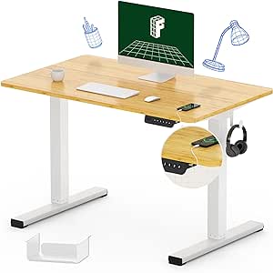 FLEXISPOT Standing Desk Quick Assembly Electric Sit Stand Desk Whole-Piece Desktop Ergonomic Memory Controller Adjustable Height Desk(White Frame   40" Bamboo Texture Desktop)