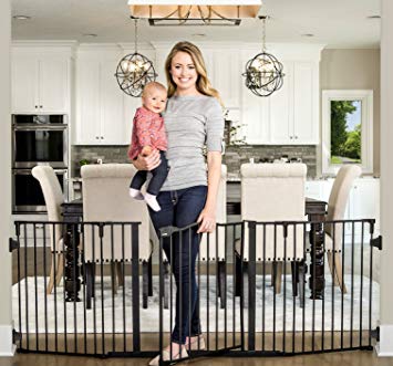 Regalo Deluxe Home Décor 74-Inch Super Wide Metal Configurable Baby Gate, Includes 4 Pack of Wall Mounts