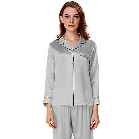 NANJUN Women's Satin Pajamas Sleepwear Long and Short Button-Down PJ Set