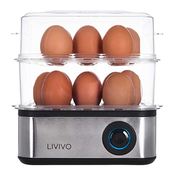 LIVIVO ® Premium Electric Egg Boiler with Poacher and Omelette Tray-Cooks Up to 16 Soft or Hard Boiled Eggs in Just Minutes- BPA Free Materials-Auto Switch Off and Steamer Overheat Protection(16 Egg)