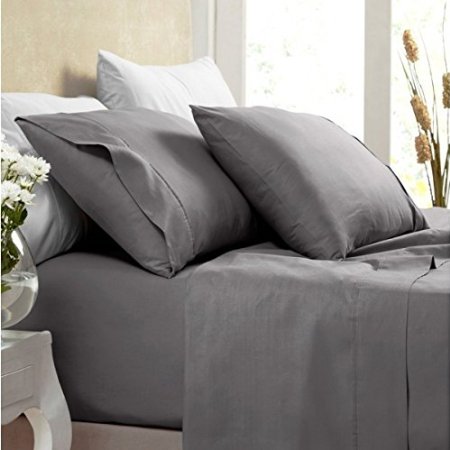 Egyptian Bedding Rayon from BAMBOO Sheet Set - Full Size Gray 1200 Thread Count Cotton Sheet Set (Deep Pocket)