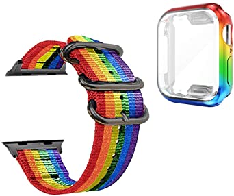 Pride Rainbow Wristband for Apple Watch Band Series 6/5/4 40mm with Iridescent Cover Case,LGBT Women Red Smart iWatch 2020 Bands Straps Screen Protector Nike Sport Edition Accessories