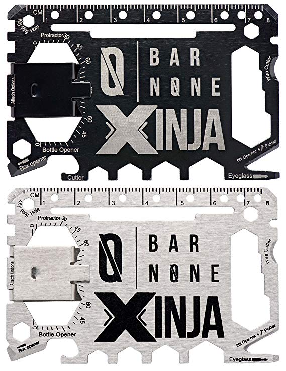 Bar None Xinja 50 in 1 Credit Card Multitool Wallet Multi Tool Money Clip EDC Gerber Leatherman Knives Everyday Carry, Stainless Color