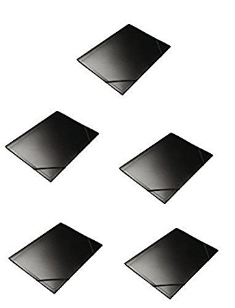 5 x A4 3 Flap Elasticated Folders, Corner Elastic Closure, Plastic File NEW Black