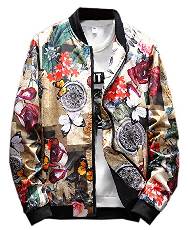 EMAOR Mens Casual Slim Fit Printed Jacket Coat (Lightweight Style & Cotton Padded Style)