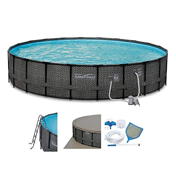 Summer Waves Elite Wicker Print 22' x 52" Above Ground Frame Pool Set w/Pump