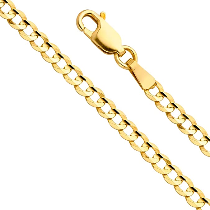 14k REAL Yellow OR White Gold Solid Men's 5mm Cuban Concave Curb Chain Necklace with Lobster Claw Clasp