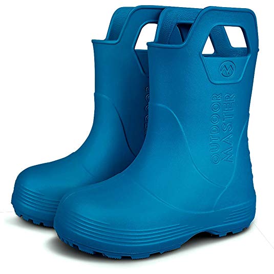 OutdoorMaster Kids Rain Boots - Lightweight Design with Easy-On Handles, Safety Reflective Heel Logo & Grooved Sole