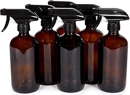 Vivaplex, 6, Large, 16 oz, Empty, Amber, Glass Spray Bottles with Black Trigger Sprayers