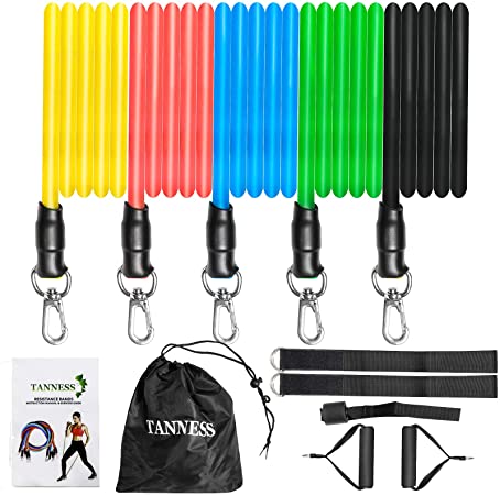 Tanness Resistance Bands Set, 11 Pack Exercise Bands Stackable up to 100lb, Indoor/Outdoor Workout Bands with Door Anchor & Handles for Fitness, Strength, Slim, Yoga, Home Gym Equipment for Men/Women
