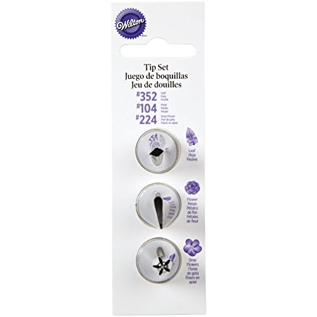 Wilton Decorating Tip Set 3/Pkg-#104 Petal/#352 Leaf/#224 Flower