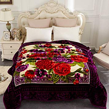 Jml Fleece Blanket, Weighted Blanket 10 lbs - Plush Soft Wram, Korean Style Mink Heavy 2 Ply Printed Raschel Bed Blanket 85" x 93", Dark Purple