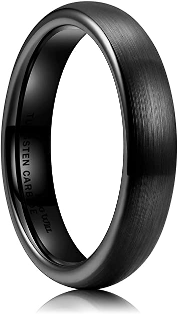 King Will Mens 2mm/4mm/6mm/8mm Black Matte Finish Tungsten Carbide Ring Domed Engagement Wedding Band Comfort Fit