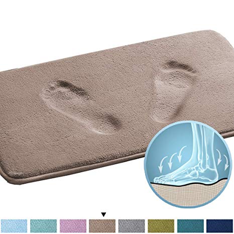 Premium Flannel Water Absorbent Bath Mat with Real Memory Foam, Non Slip Bath Rug for Bathroom Thick Cozy Floor Rug Carpet Machine Washable Set for Entry/Kitchen, Taupe, 20" x 32"