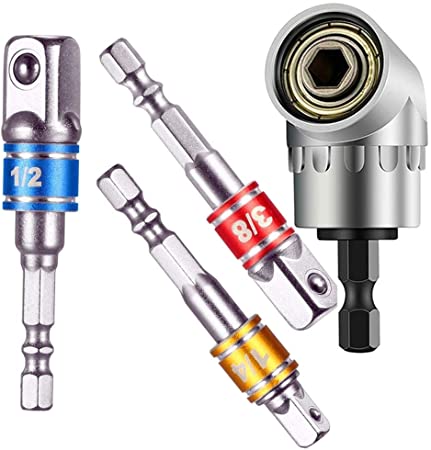 Drill Accessories,Impact Drill Bit Set,Power Drill Socket Adapter,Right Angle Driver,Impact Adapter Set, Right Angle Attachment,1/4"3/8"1/2"Hex Shank Impact Grade Driver Socket Adapter Drill Bit Set