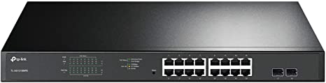 TP-Link 16 Port Gigabit PoE Switch, 16 PoE  Ports @192W, w/ 2 SFP Slots, Easy Smart, Rackmount, Lifetime Protection, Support QoS, Vlan, IGMP and Link Aggregation (TL-SG1218MPE)