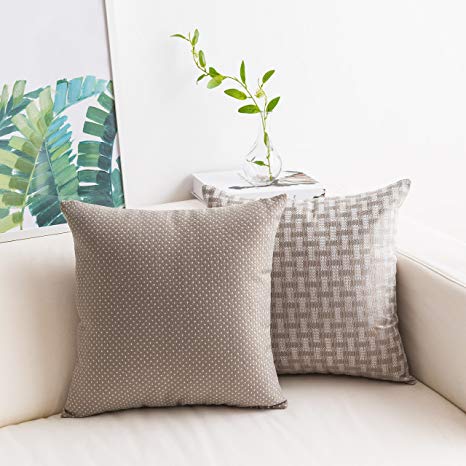Home Brilliant Pack of 2 Linen Pillowcases Dots and Checkers Woven Texture Decorative Cushion Cover Set Shell Throw Pillow Cover for Bench, 45cm x 45(18 inches), Taupe Mushroom Grey